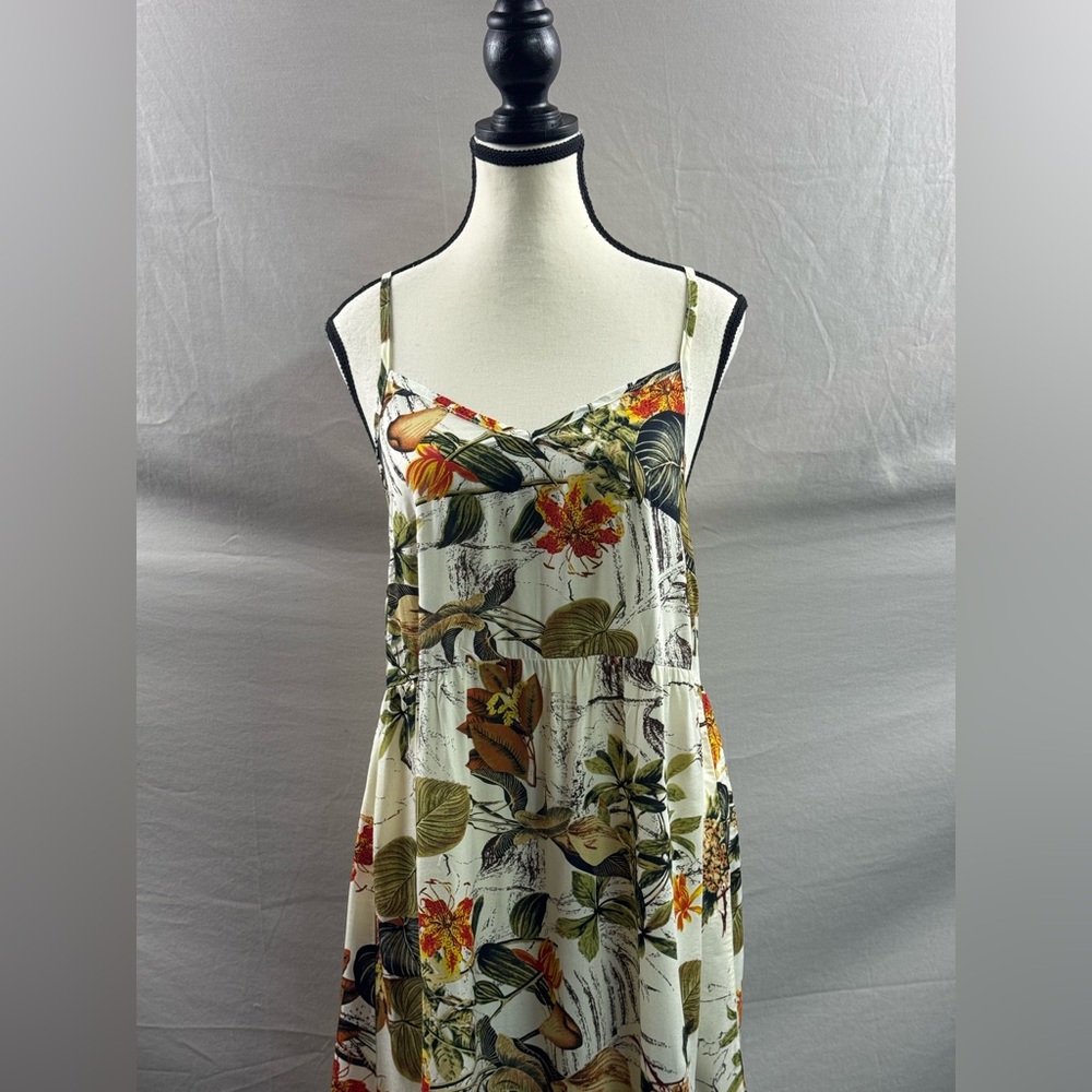Boho Plant Printed Ruffle Hem Spaghetti Strap Dress Maxi - Picture 7 of 9